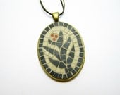 Mosaic Pendant handmade art jewelry with gray and black ceramic tiles 2.5mm - little flower