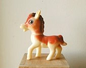 Vintage 1950s Rubber Brown Collectible Toy Squeak Squeeze Pony Horse with Blue Eyes Made in Japan
