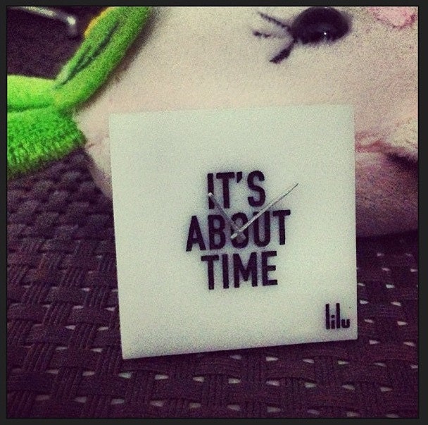 White Modern clock miniature "It's about time" (scale 1:12)