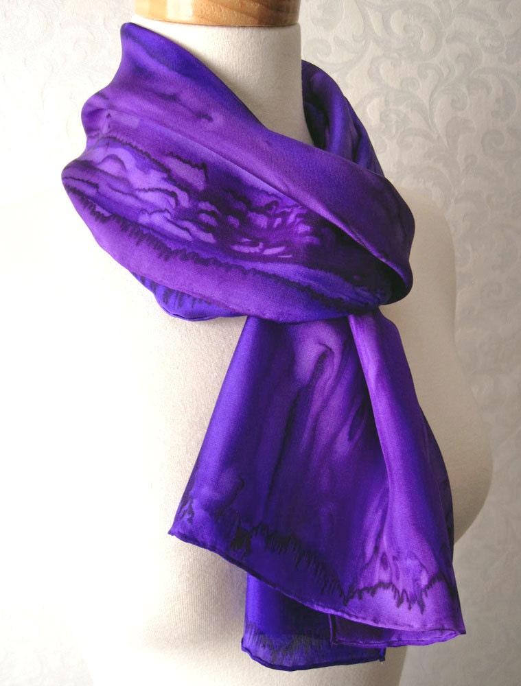 Silk Scarf Hand Dyed in Purples
