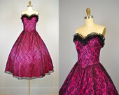 Gunne Sax Dress. 1950s Style 70s Strapless Sweetheart Lace Full Skirt Party Prom Dress
