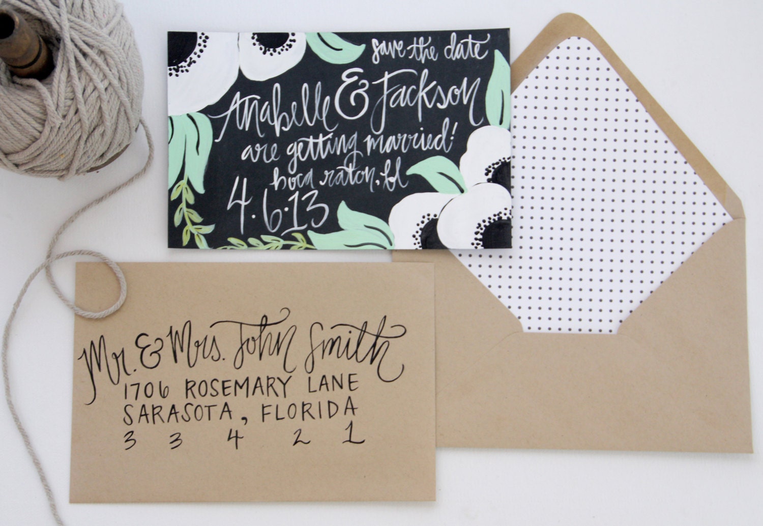 Hand Painted Wedding Invitations - Anemone Flower Save The Dates - Customizable