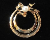 Gold Filled Wreath Brooch with Genuine Pearl