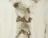 Scarfs Ruffled Scarf Purple Scarf Women's Scarf Girls Scarf Fish Net Scarf Crochet Scarf long Scarfs Frilly Scarfs Cream/Browns Scarf