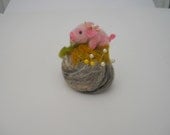 A Posh Pig on a Pebble Pin Cushion or ornament Needle Felted Gift under 30 dollars