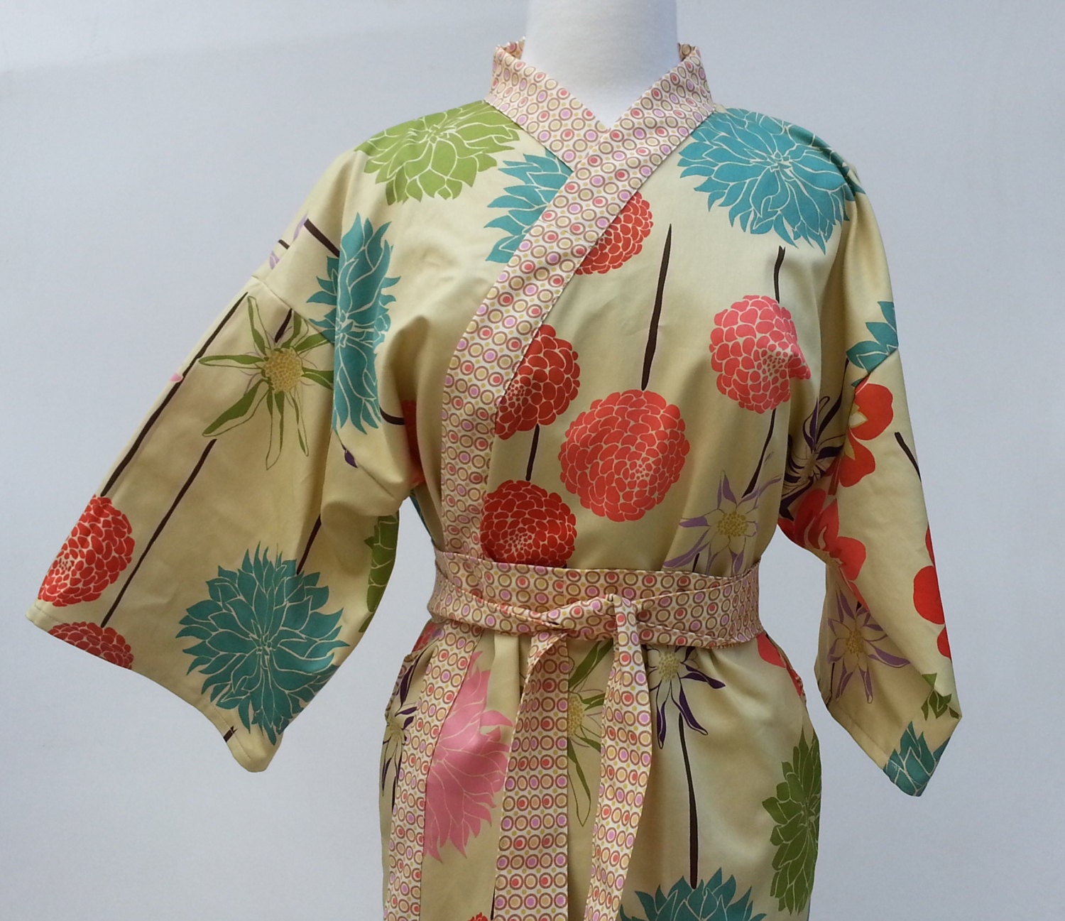 Ladies Kimono Style Robe in BRIGHT BLOSSOM - Bathrobe Gift Lingerie - Womens Robe - Kimono Robe