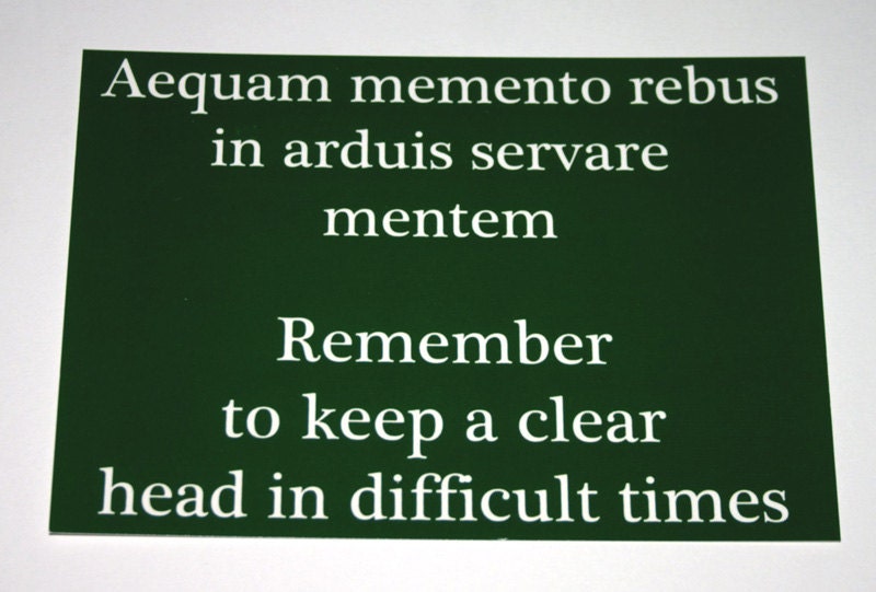 Keep a clear head - latin quote postcard with english translation