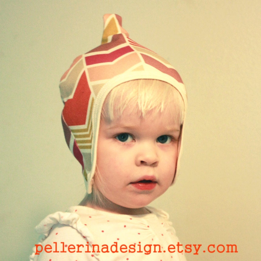 elf hat by pellerina... pink chevron hat with earflaps.. made to order - newborn 6m 12m 24m 2T