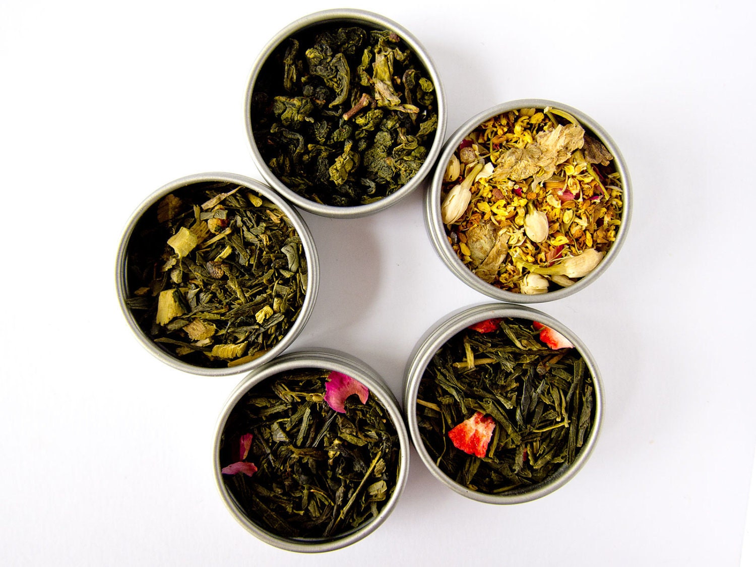 You Pick Tea Sampler - 5 Flavors - Green Tea, Oolong Tea, Black Tea, Yerba Mate, Tisanes, Flowers, Pu erh