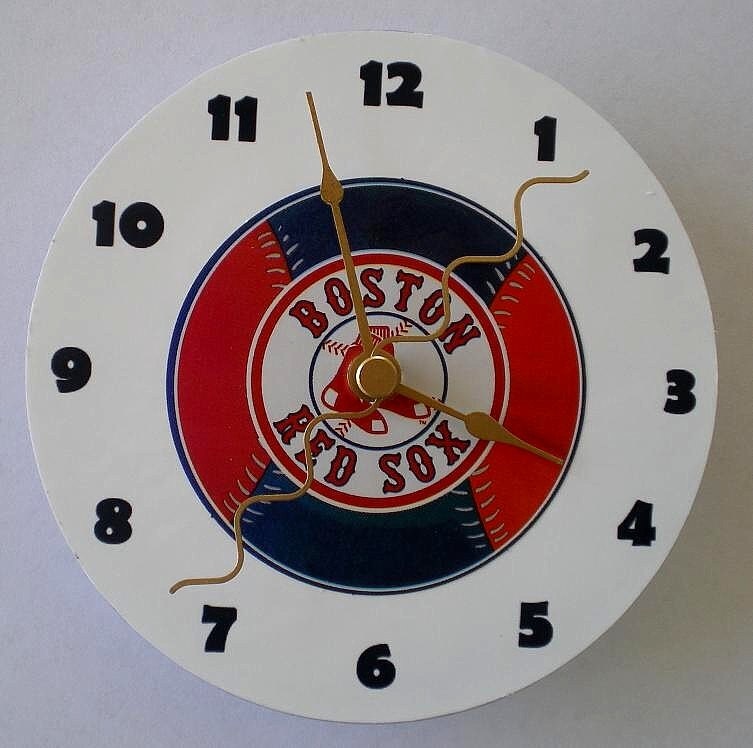 CD Clock Boston Red Sox MLB Baseball Team Logo Compact Disc Clock for Desk or Wall