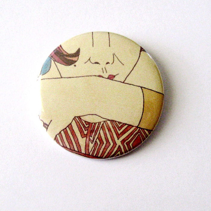 Art Deco 1920s Lady Original Illustration Button Magnet