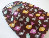 Large Bib Brown Birds with Pale Turquoise Fleece Backing