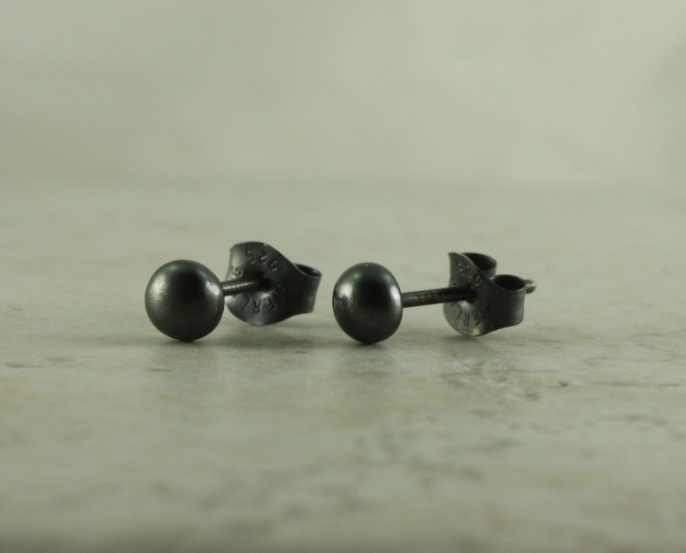 Oxidized Silver Pebble Earrings. Ball Post Studs.