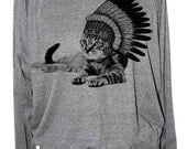 Womens cat sweatshirt -- INDIAN CHIEF  -- american apparel S M L --