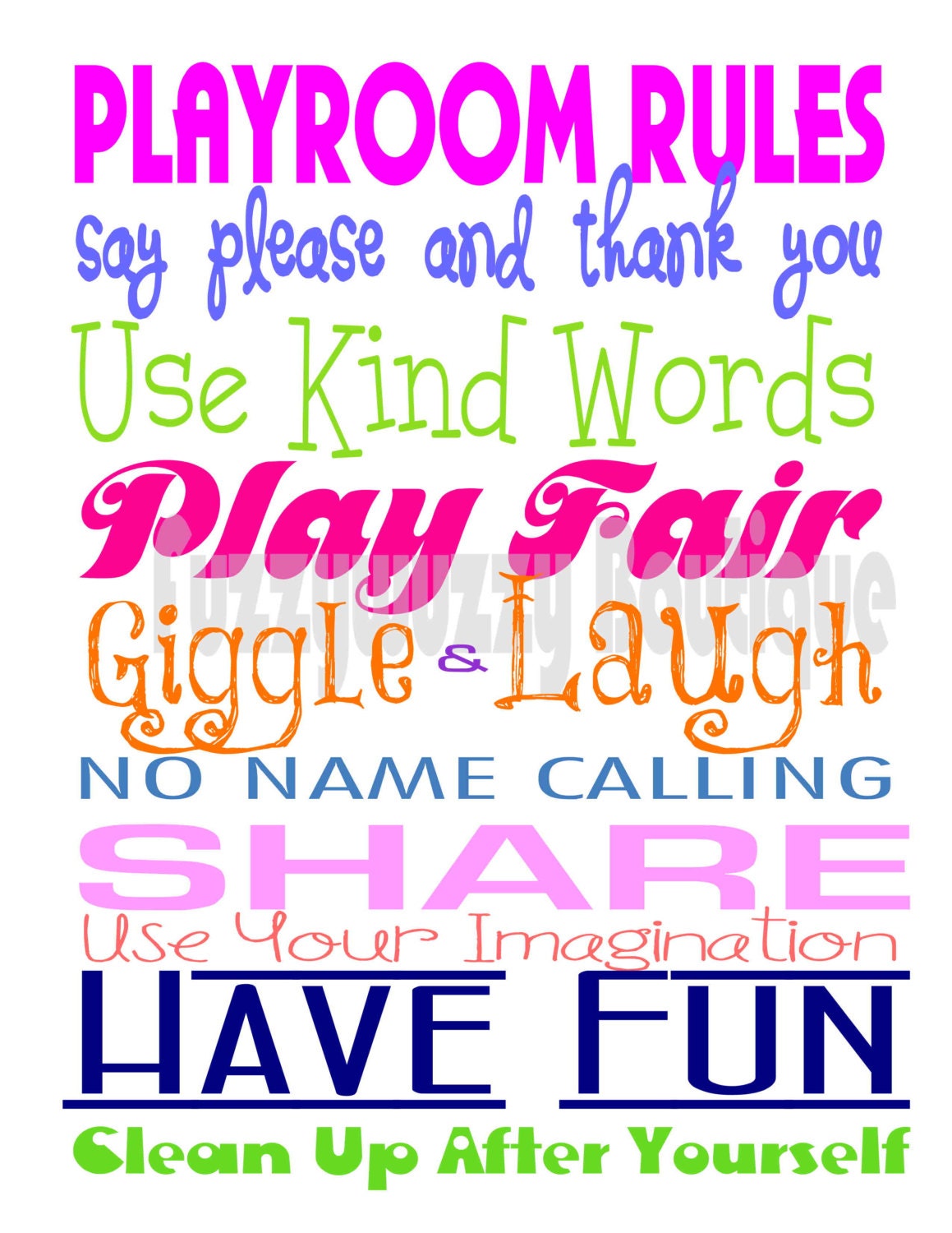 Playroom Rules Printable Children's Art - Pretty Colors