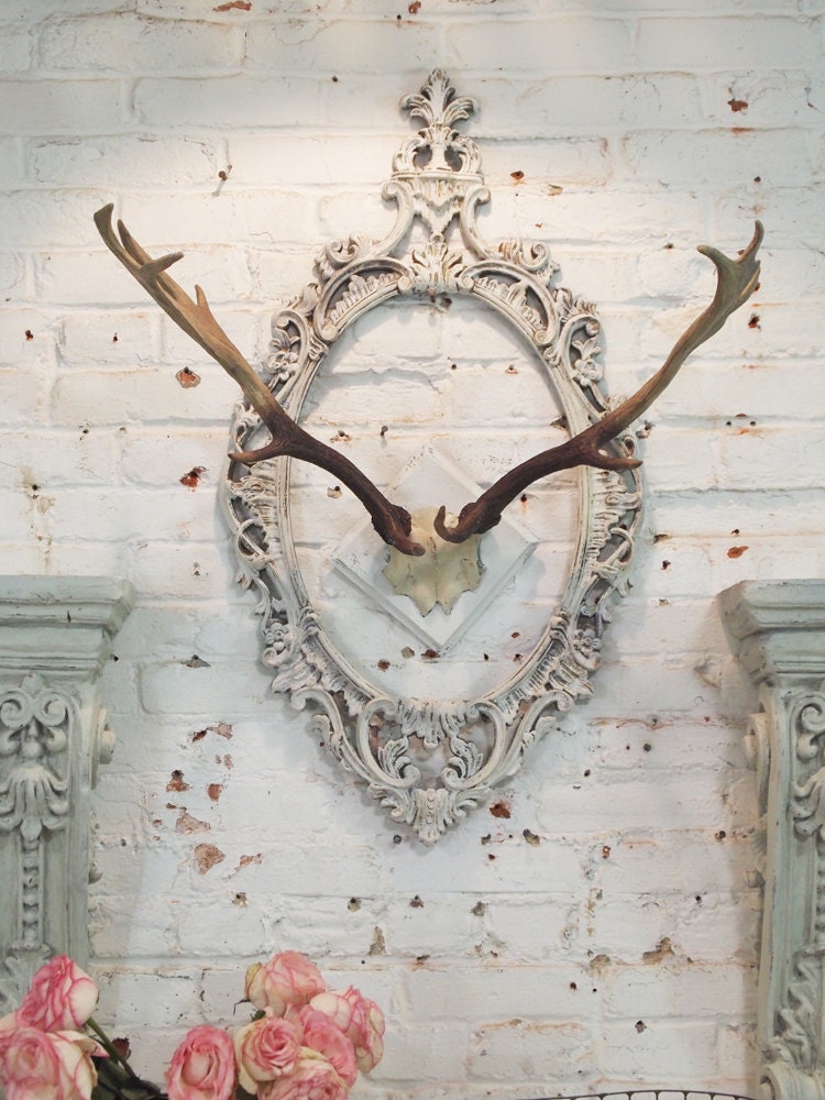 Painted Cottage Chic Shabby Farmhouse Deer Antlers HD31