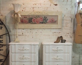Painted Cottage Chic Pair of Shabby White Romantic French Night Table NT119