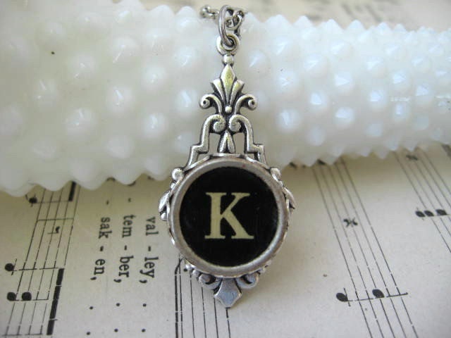 Typewriter Necklace Initial K - Vintage typewriter key Jewelry