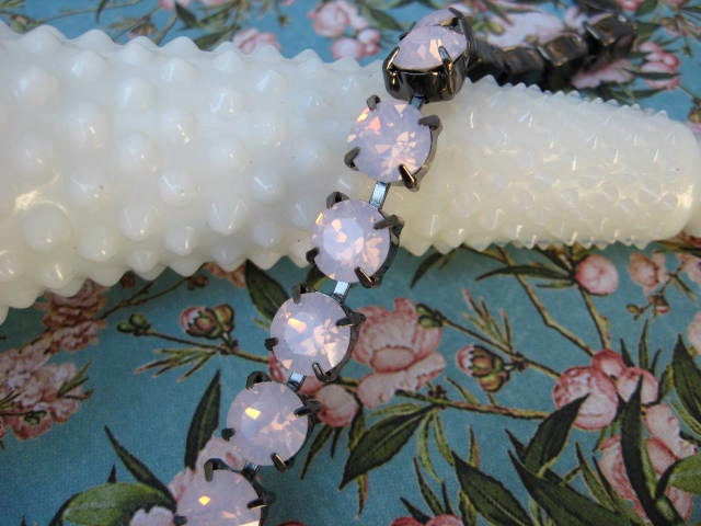 Crystal Tennis Bracelet - Swarovski Rose Water Opal - Adjustable length- Bracelet and Earring Set