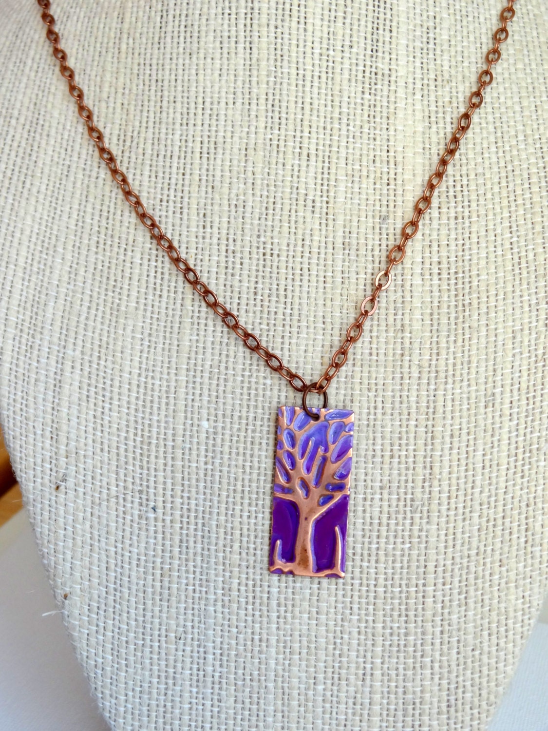 Tree of Life Necklace Pendant Tree Necklace Jewelry Hand Painted Copper Tree Necklace Charm Starry Night Ombre Purple