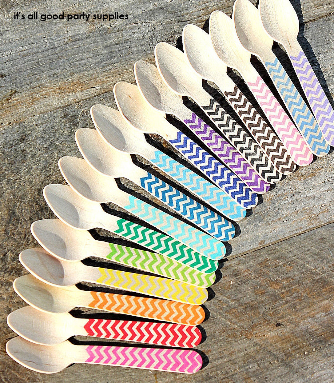 Small Wooden Spoons with Chevron - PICK YOUR COLORS - Eco-friendly Cupcake Spoons, Ice Cream Spoons (set of 18)