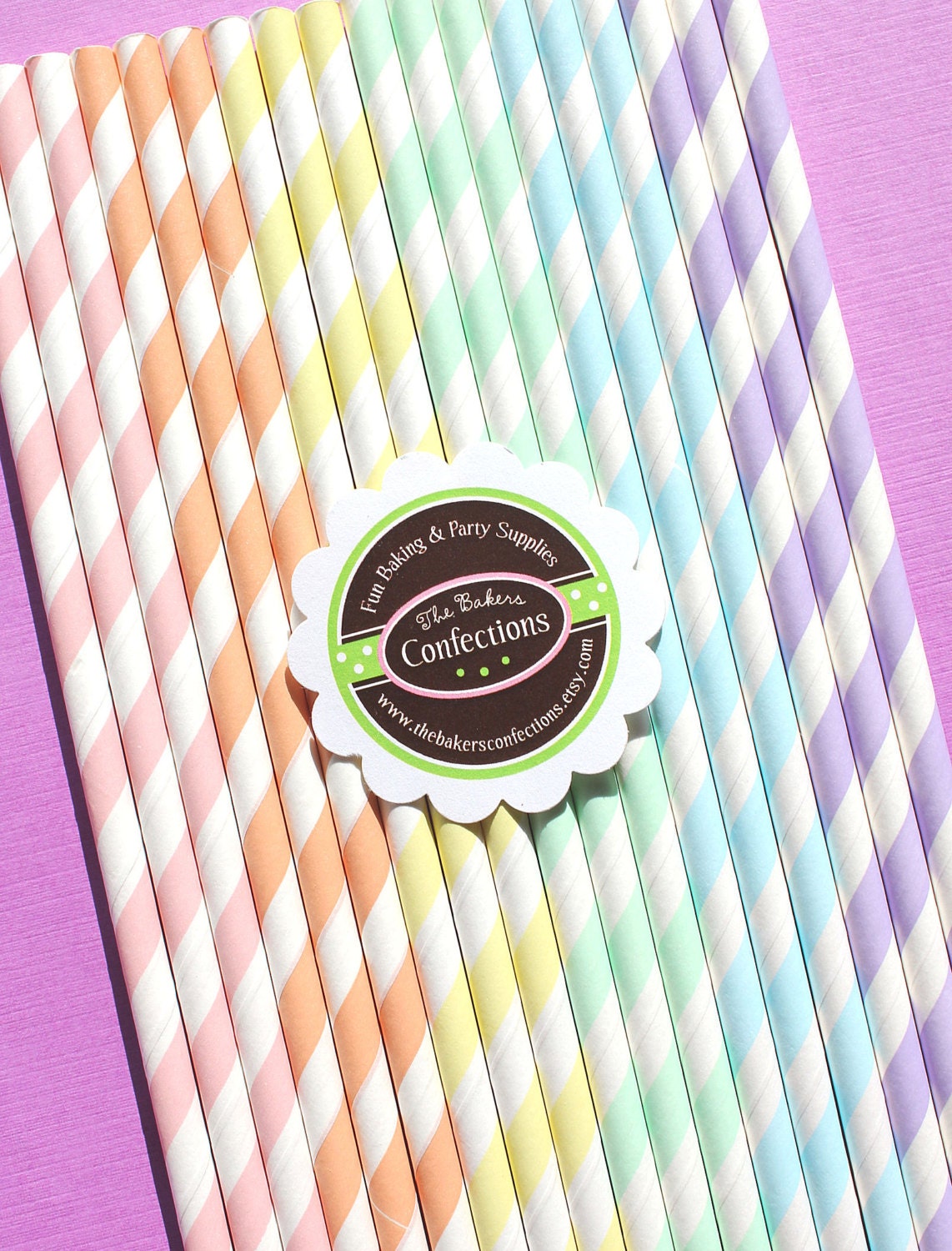Pastel Rainbow Stripe Paper Straws - Includes Printable DIY Flag Toppers & Pixie Stix Recipe (30 count) Ready to Ship