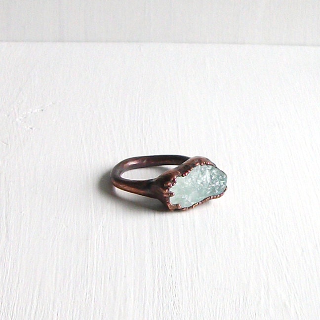 Gemstone Ring Aquamarine Ring Birthstone Ring Cocktail Ring March Stone Mineral Pale Blue For Her Artisan Handmade