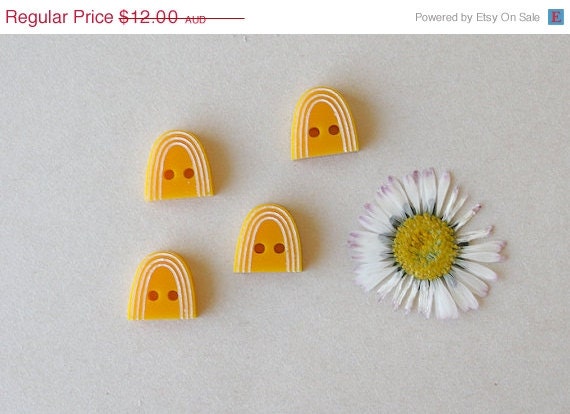 CLEARANCE SALE Yellow plastic handmade rainbow novelty buttons set of four