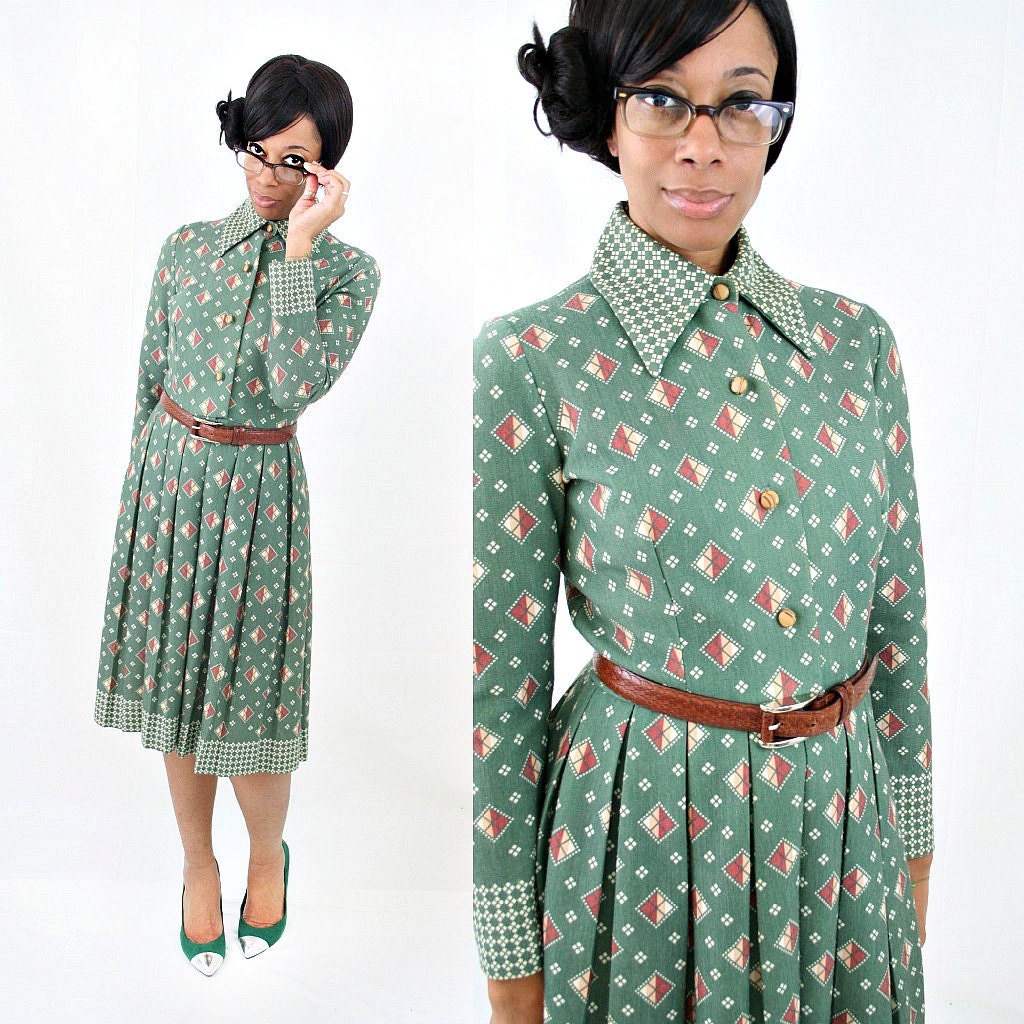 vintage 60s MOD geometric DIAMOND pleated dress size M