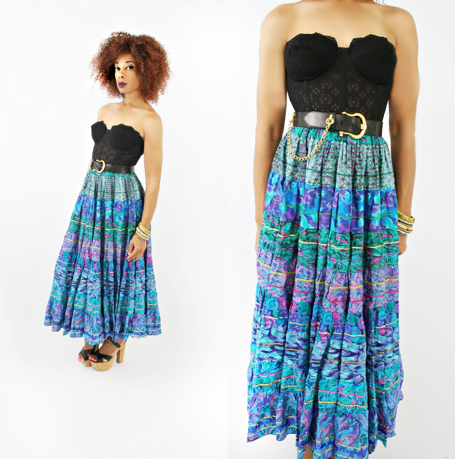 vintage 80s multicolor ABSTRACT full circle BOHO MAXI skirt