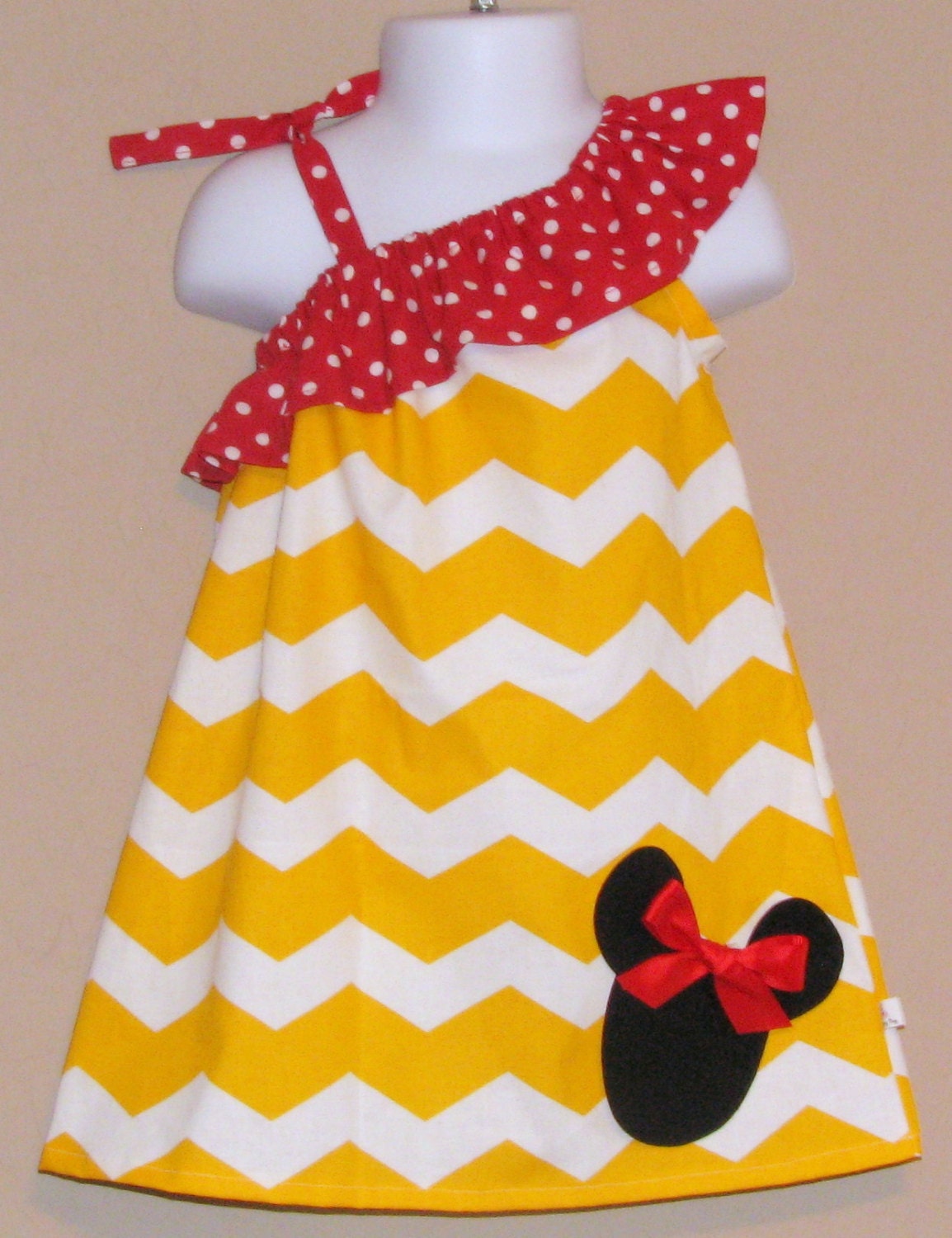 Disney Minnie Mouse Inspired Dress - Ruffled One Shoulder Dress - Yellow Chevron Red Black- Brother Shirt Available -Disney Trips Birthdays