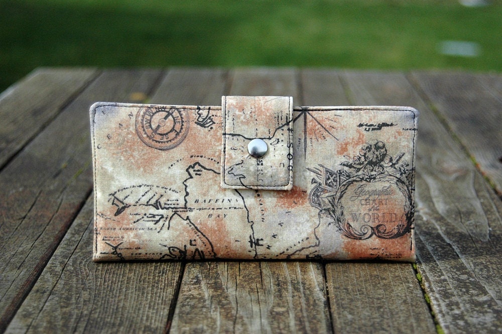 Handmade womens wallet handmade clutch in old world map