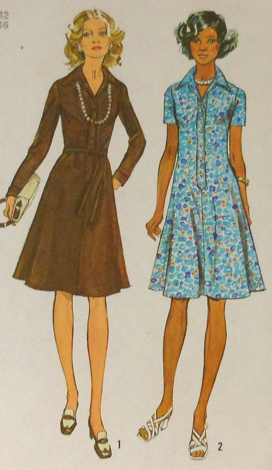 Vintage 70s Flared Dress Sewing Pattern UNCUT Simplicity 6155 Plus Sizes 40-42