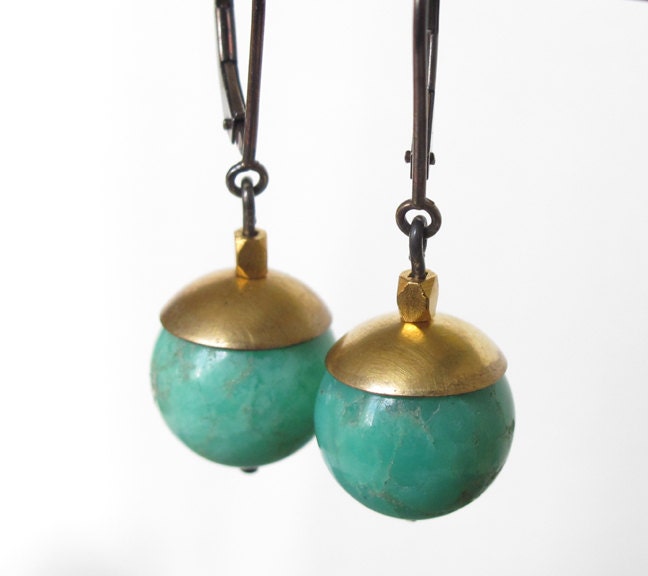 Chrysoprase Orb Earrings Sterling 22k