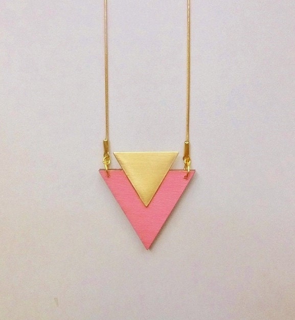 Hot Pink Wooden Triangle Necklace