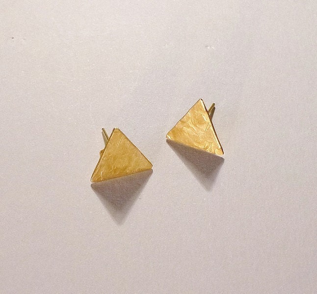 Small brass triangle earrings
