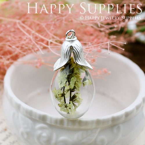 2.5 per set - 5 sets 18X38mm Clear Glass Teardrop Bottle with Flower Cover (GBF01)