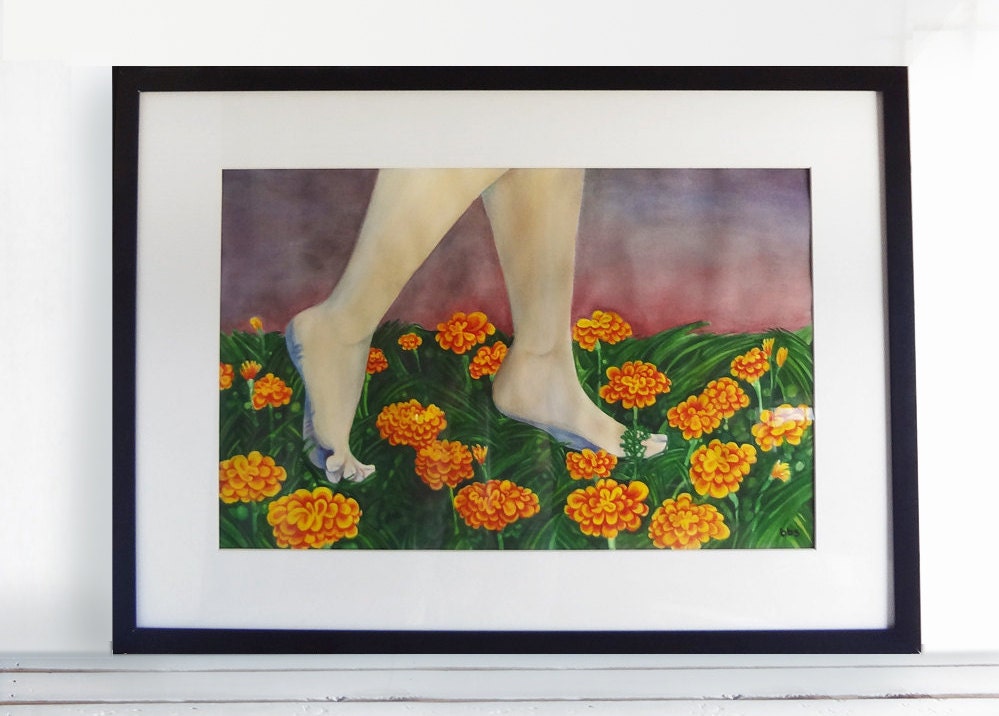flower painting, original watercolor, dia de los muertos art