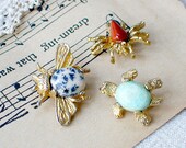 Vintage Stone Jelly Belly Bug Insect Pins Lot of Three