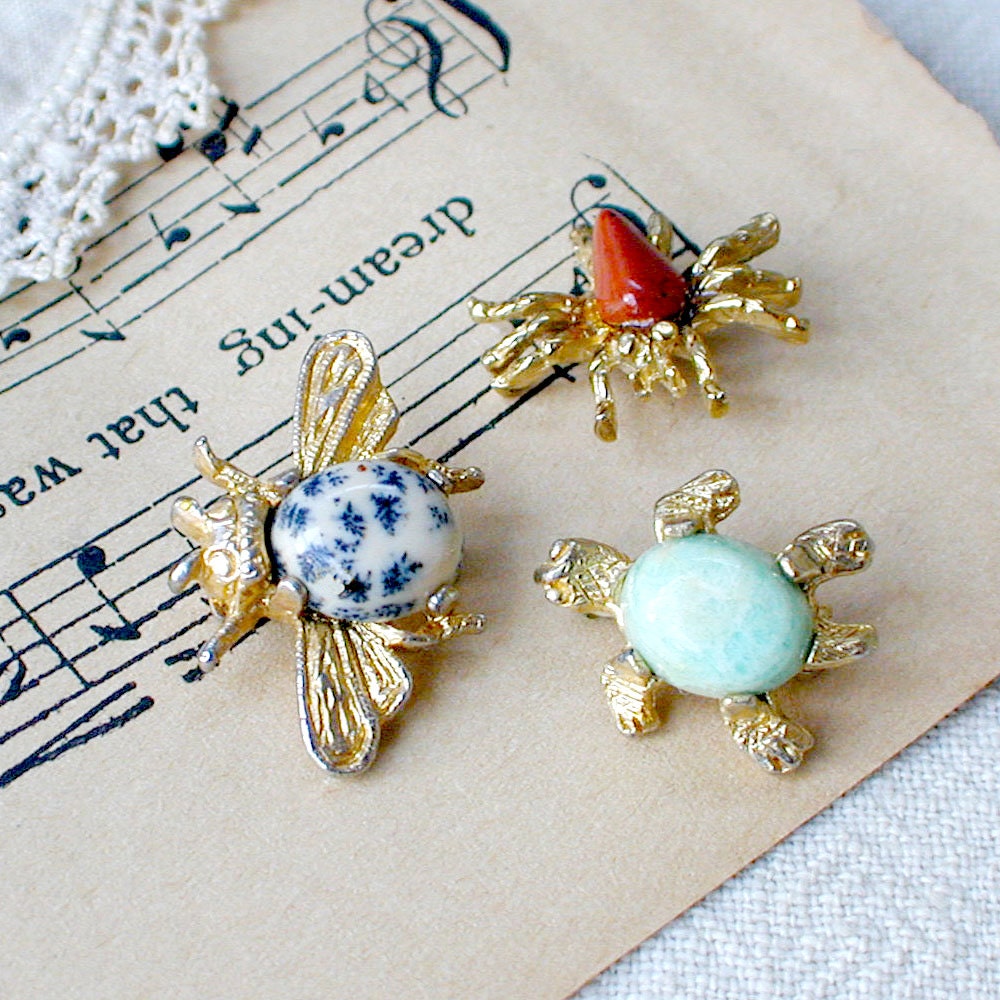 Vintage Jelly Belly Bug Insect Pins Lot of Three