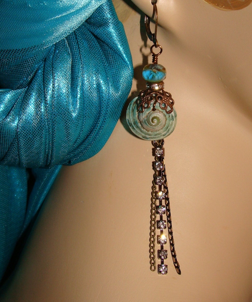 Mermaid blue shell earrings