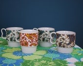 Vintage Set of 4 Ceramic Paisley Print Mugs