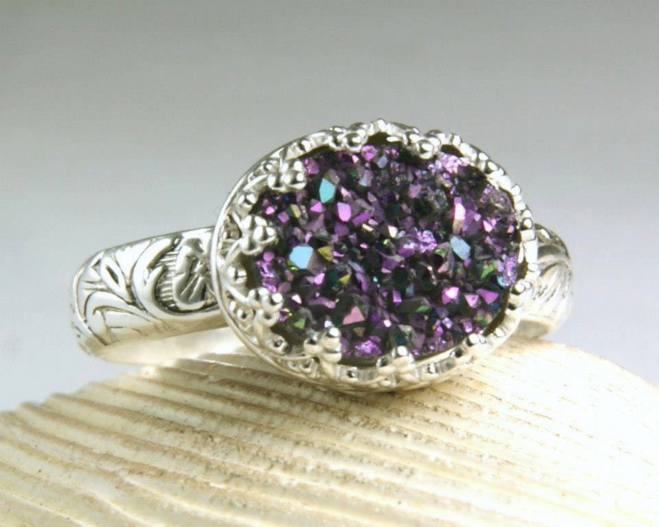 Purple Druzy Ring, Sterling Silver, Cute Chunky Stone, Princess, Unique Jewelry, made to order