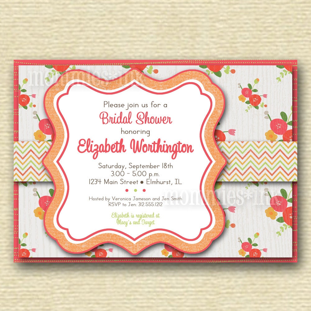 Sweet Posies Bridal Shower Invite - Pink Orange Green - PRINTABLE INVITATION DESIGN Il_170x135