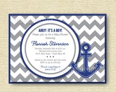Preppy Chevron Anchor Baby Shower Invitation - Gray and Blue - PRINTABLE INVITATION DESIGN