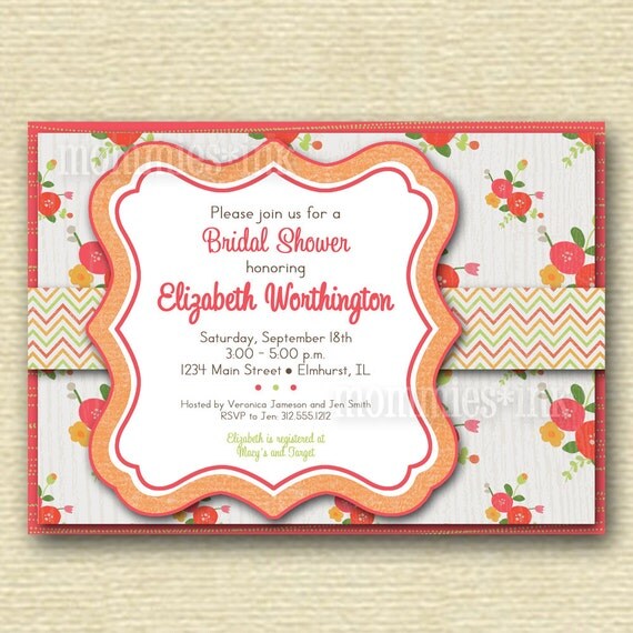 Sweet Posies Bridal Shower Invite - Pink Orange Green - PRINTABLE INVITATION DESIGN Il_570xn