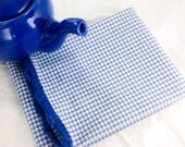 Kitchen towel, dish towel with crochet edging, blue gingham