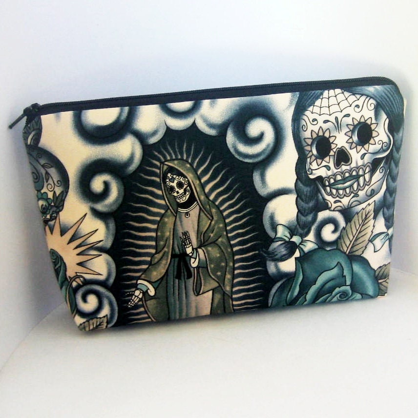 Contigo Tattoo Make-up Zipper Pouch Day of the Dead Skull pouch