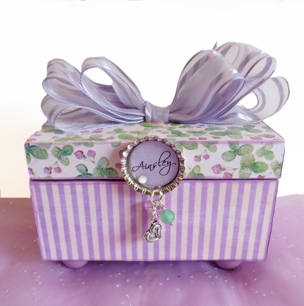 Bottle Cap Trinket Box Personalized English Lavenderwith Silver Heart