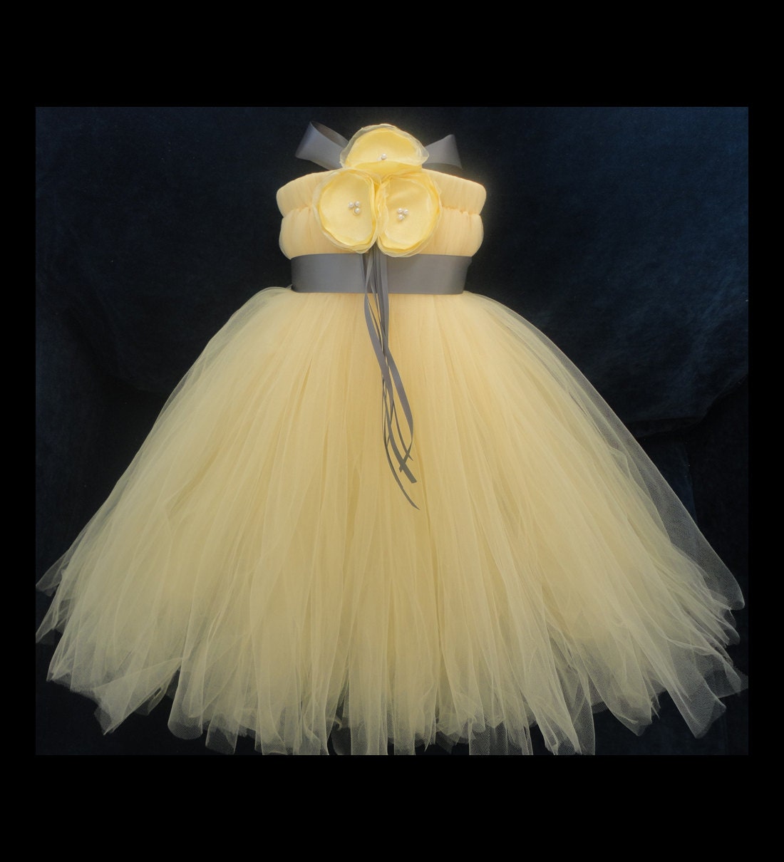 Grey Yellow Flower Girl Dress